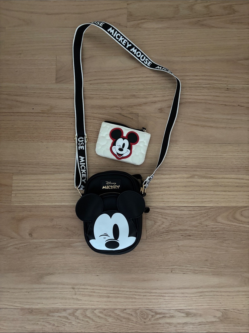 Disney Black and White Mickey Mouse Kids Crossbody Bag with Cream Mini Wallet